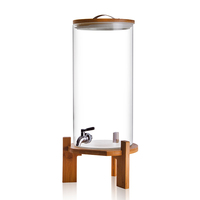 Distributeur de boissons en verre borosilicate de haute qualité avec robinet en acier inoxydable et couvercle en bambou, hermétique, pour vin, jus, lait, thé, restaurants