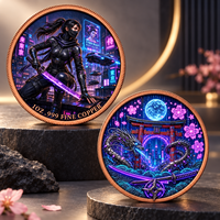 Médaille futuriste 2026 Glow Runner avec hologramme double face et boîtier plaqué fer Skyline
