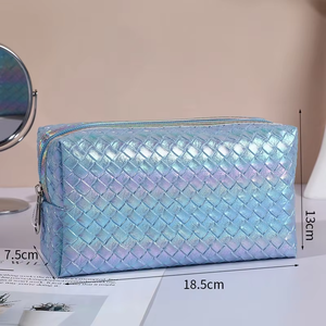 Bolsa de Maquillaje Cuadrada de Moda para Mujer, con Diseño de Sirena Trenzada, Cierre de Cremallera, Cuero PU Tridimensional, Pearl Magic Check - Product Image 6