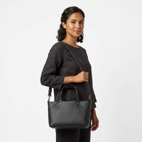 Tas Tote Kulit Hitam Elegan Bertekstur Wanita, Tas Selempang Warna Solid, Penutup Ritsleting, Lapisan Katun, Untuk Penggunaan Sehari-hari, Semua Musim