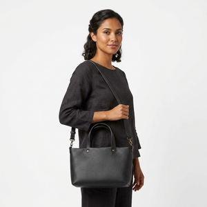 Elegant Black <b>Pebbled</b> Leather Tote Bag Women Shoulder Handbag Solid Color Zipper Closure Cotton Lining Daily Use All Seasons - Product Image 1