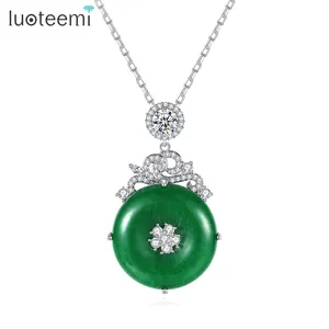 LUOTEEMI Birthstone Stone Fashion Design Necklace Classic Zircon Women Jade Jewelry Necklace
