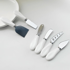 Ceramic Handle <b>Cheese</b> Knife <b>Set</b> 6 Pieces Polished Blade For Butter Spreading And Serving - Product Image 3