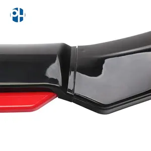 PH Aksesori Mobil ABS Hitam Mengkilap, 4 Buah Kit Bodi Bumper Depan Bibir Spoiler dengan Bagian Merah untuk Mobil Universal