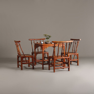 Ming Style <b>Bamboo</b> Square Tea <b>Table</b> Set 5 Piece Traditional Chinese Design For Afternoon Tea - Product Image 3