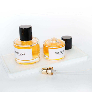 Botella de Perfume Redonda de Vidrio con Tapa de Madera, 30ml/50ml/100ml, Difusor de Perfume con Serigrafía - Product Image 1