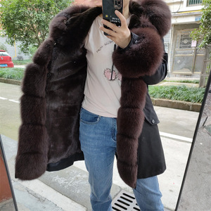 2025 hiver nouveau femmes à la mode mi-longueur <span class=keywords><strong>Parka</strong></span> <span class=keywords><strong>avec</strong></span> détachable chaud fourrure de renard manteau à <span class=keywords><strong>capuche</strong></span> longue <span class=keywords><strong>imperméable</strong></span> fermeture à glissière - Product Image 3