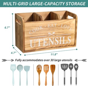 Küchenutensilien-Halter für Arbeitsplatten Massivholz Farmhaus Kochutensilien-<span class=keywords><strong>Organizer</strong></span> Kochwerkzeug-Aufbewahrung Robuster Utensilienbehälter - Product Image 4