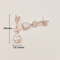 Boucles d'oreilles pendantes hypoallergéniques plaquées or rose 18 carats avec feuilles botaniques, grappe de zircons cubiques AAA, poire et goutte d'eau, style bohème, pour mariage, collection 2026