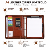 Portafolio de Cuero A4 con Cierre y Asa, Personalizable con Logotipo, con Anillas, Calculadora, Bolsa Organizadora de Documentos de Negocios de PU Encerado Premium