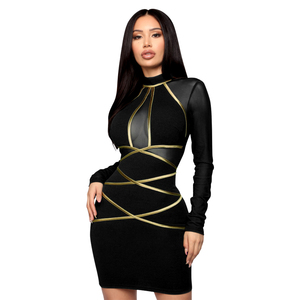 Bodycon Club Sexy <span class=keywords><strong>vestidos</strong></span> de <span class=keywords><strong>fiesta</strong></span> cuello redondo manga larga vestido vendaje - Product Image 1
