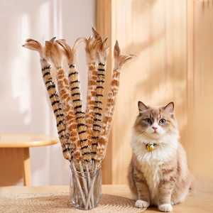Bâton de chatouillage pour <span class=keywords><strong>chat</strong></span> en plumes de poulet simulées, avec manche en corde de chanvre, résistant aux griffures et aux morsures - Product Image 6