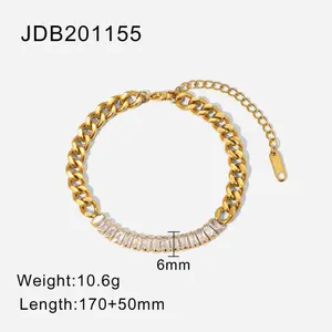 Fashion Stainless Steel 18K Gold Plated Party Gift Full Zircon Splicing Bracelet Jewelry