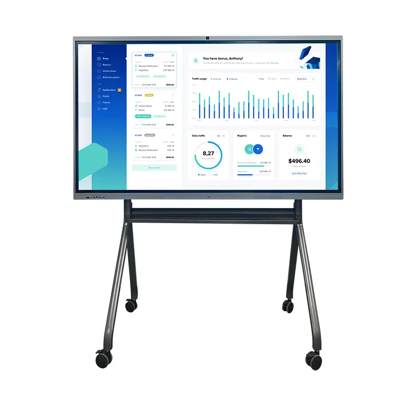 Tela plana 4k Hd Whiteboard interativo eletrônico portátil esperto do tela táctil para a escola e o escritório