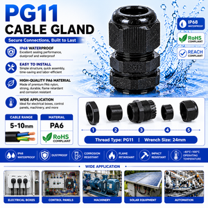Passacavo in Nylon Impermeabile PG11, Giunto IP68 per Cavi da 5 a 10mm, Facile Installazione per Protezione da Tensione - Product Image 1