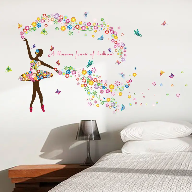 Autocollant mural licorne fleurs colorées, étiquette artistique 3D, décoration murale pour chambre d'enfant, décor de maison