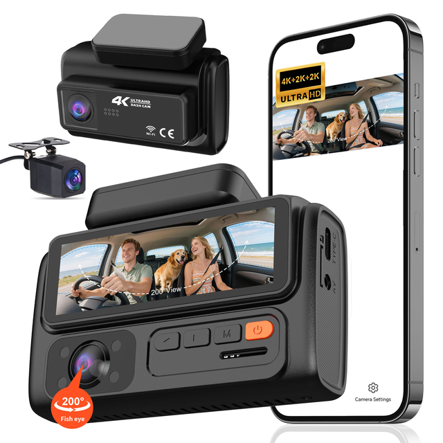 F310 3 Channel Dash Cam 4K+2K+2K Triple Car DVR 3.19" IPS Screen Night Vision 24H Parking Monitor G-Sensor Dash Camera