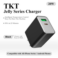 Ensemble Chargeur Rapide TKT 20W USB-C avec Câble de Charge pour Smartphone et Prise US, Matériau GaN, Accessoires pour Chargeur de Téléphone Cellulaire