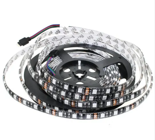شريط إضاءة LED متعدد الكلور, 300 5050 LED أسود PCB LED قطاع DC12V مرنة 60 LED/m 5 RGB أبيض