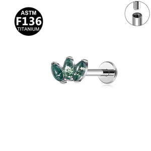 Boucles d'oreilles unisexe Gaby en titane ASTM-F136 à filetage interne avec pierre d'agate, vente en gros directe usine - Product Image 5
