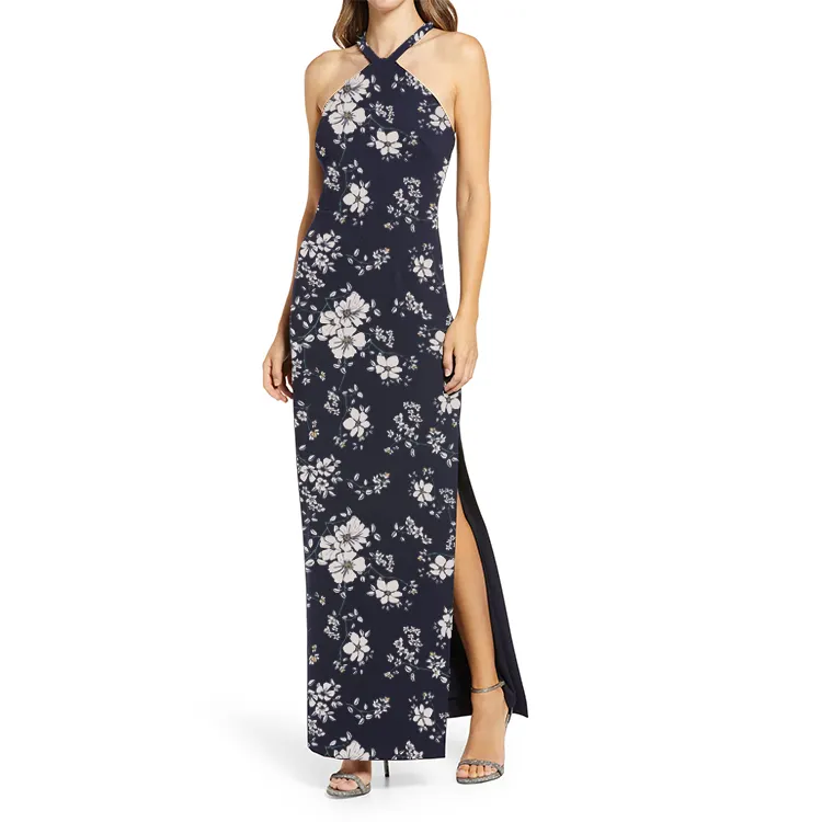 Korean Fashion Custom Floral Pattern Maxi Woman Dresses Printed Bodycon Casual Dress