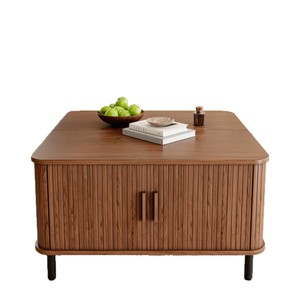 Mesa de centro plegable elevable de madera de nogal, diseño moderno minimalista, multifuncional para sala de estar, de madera maciza. - Product Image 5
