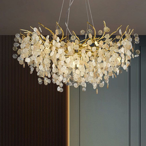 Luce pendente Post-moderna di cristallo di lusso motivo a monete nappe lampadario italiano soggiorno tavolo da pranzo lampada a sospensione - Product Image 2