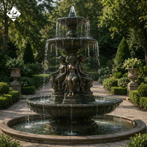 Fontaine à eau de jardin extérieure à 3 niveaux en bronze de style européen avec statue de chérubin pour villa - Product Image 2