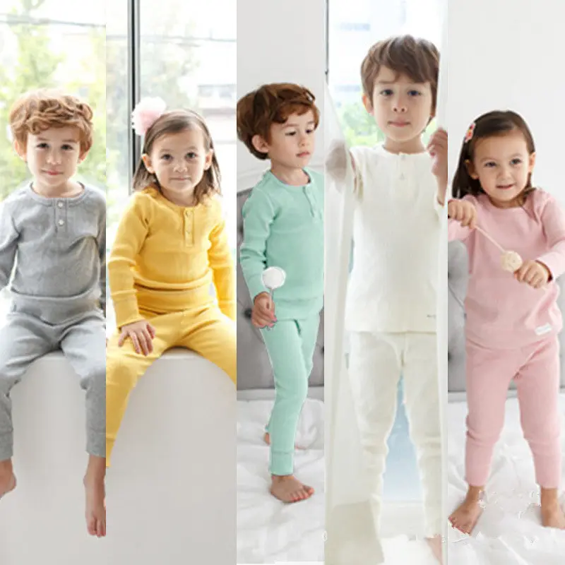 K42 ev çocuklar düz pijama saf renk boş gömlek ve pantolon sevimli çocuklar pijama setleri