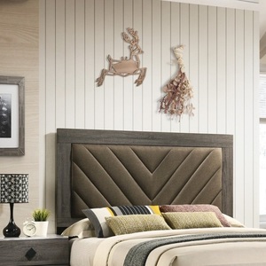 Modern Contemporary Cream Finish <b>Queen</b> <b>Size</b> <b>Bed</b> Bedroom Furniture Gray V-Design Headboard Rubberwood Bedframe - Product Image 5