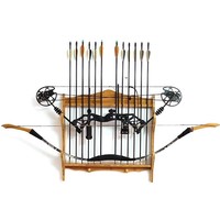 Support de rangement d'arme Bambou 2 Arc 12 Flèches Empêcher les rayures Présentoir Arc Flèche Support mural 2 Niveaux
