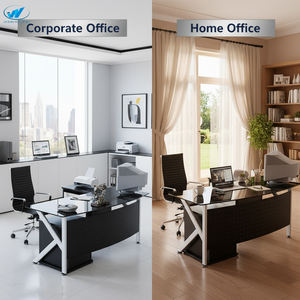 Mesa de Escritório de Luxo em Vidro em Forma de L, Design Moderno Ergonômico com Pernas de Metal para Escritório - Product Image 6