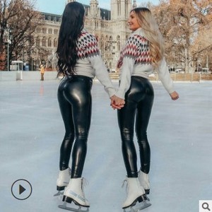 Leggings grande taille pour femmes, pantalon en <span class=keywords><strong>cuir</strong></span> PU taille haute, leggings de yoga imitation <span class=keywords><strong>cuir</strong></span> pour femmes, leggings d'automne et d'hiver - Product Image 4