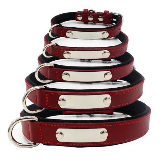 Eco-Friendly Feature Waterproof Genuine Leather Dog Collar With Nameplate