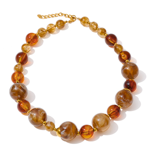 Jinyote 5559 semplice in acciaio inox <span class=keywords><strong>ambra</strong></span> acrilico collana di perle ipoallergenico simulato collana di perle per il regalo - Product Image 1