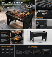 Brasero et barbecue combinés en acier de style industriel - Grande capacité, pour chauffage extérieur et cuisson au bois