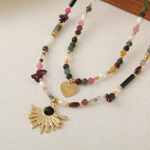 Moda moda corazón mariposa Concha piedra natural hecho a mano colorido cuentas piedras preciosas gargantilla colgante collar 14K joyería de mujer - Product Image 3