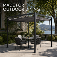 Pergola coulissante 3x3m avec cadre en acier 60x60mm, pavillon réglable manuellement pour restaurant, hôtel, terrasse, abri solaire