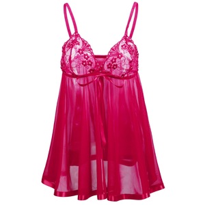 La nuit en satin pour femmes de la Saint-Valentin <span class=keywords><strong>porte</strong></span> des robes et des ensembles de lingerie en dentelle avec <span class=keywords><strong>porte</strong></span>-jarretelles en V profond nuisette licou vêtements de nuit sexy - Product Image 5