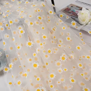 Tela de tul con bonito bordado de girasoles, poliéster brillante, para ropa y vestidos, novedad de 2023