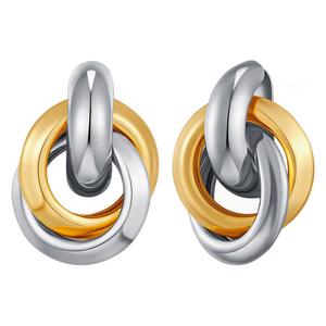 Européen Américain Rétro Tentation Boucles D'oreilles Nouvelle Mode Double Cercle Deux-Cerceau Emboîtement Conception <span class=keywords><strong>Cuivre</strong></span> Plaqué Or pour - Product Image 5