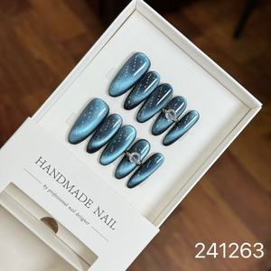<span class=keywords><strong>Uñas</strong></span> Postizas al por Mayor, 10 Piezas/Juego, Hechas a Mano, con Cobertura Completa, Estilo Almendrado Francés - Product Image 6