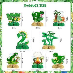 Decorazioni di Compleanno Two Rex, 8 Pezzi, Centrotavola Dinosauro per 2° Compleanno, Centrotavola a Nido d'Ape 'Sono 2' per Bambino - Product Image 4