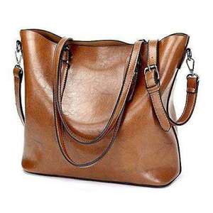 กระเป๋าถือหนังสีน้ำตาลพรีเมียม กระเป๋าสะพายไหล่ผู้หญิง ความจุขนาดใหญ่ สำหรับช้อปปิ้ง ทำงาน เดินทาง และใช้ในชีวิตประจำวัน - Product Image 1
