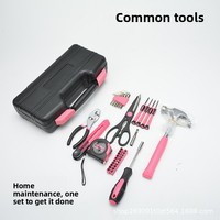 Juego de Herramientas Manuales de Acero al Carbono de 39 Piezas para el Hogar, Venta Directa de Fábrica, Superventas Transfronterizas, Caja de Herramientas Rosa/Roja