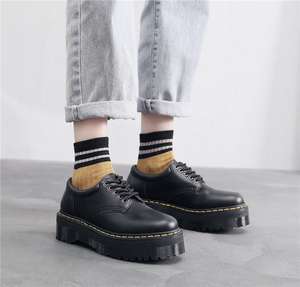 Nouvelles Bottes Plateformes Tendance pour Femmes, Bout Rond, Grandes Tailles, en Cuir Véritable, Chaussures Plates pour Dames, <span class=keywords><strong>Style</strong></span> Collège - Product Image 5