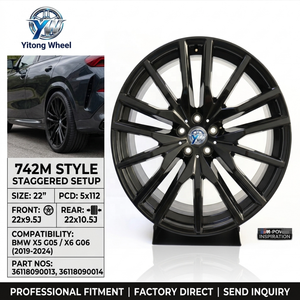 Jantes en alliage de style 742M de 22 pouces pour BMW X5 G05 X6 G06 5x112 9.5J 10.5J Noir brillant 36118090013 36118090014 Échelonnées - Product Image 1
