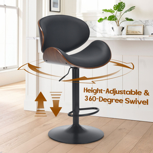 Modern Swivel Bar <b>Stools</b> Set 2 Adjustable Height Bentwood PU Leather Upholstered Seat Backrest Footrest for Hotel <b>Dining</b> Iron - Product Image 5