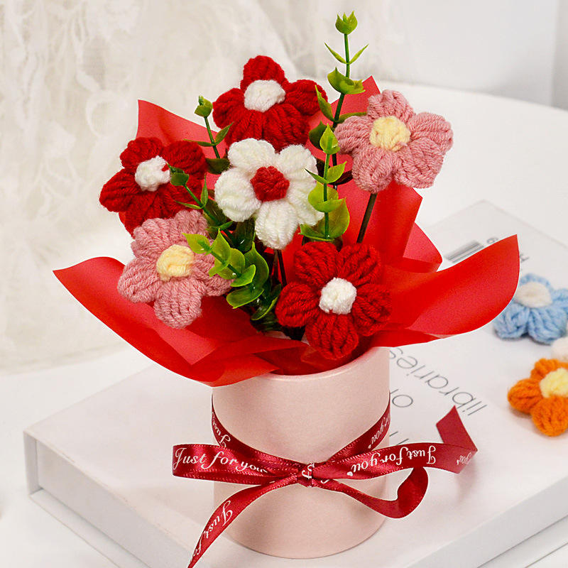 ดอกไม้พัฟสีแดง 6 ดอกกอดถัง