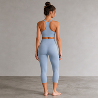 Ensemble de yoga pour femme : Soutien-gorge de sport à col rond, Leggings capri taille haute côtelés, séchage rapide, respirant, extensible, pour le yoga, le Pilates, la gym et la danse